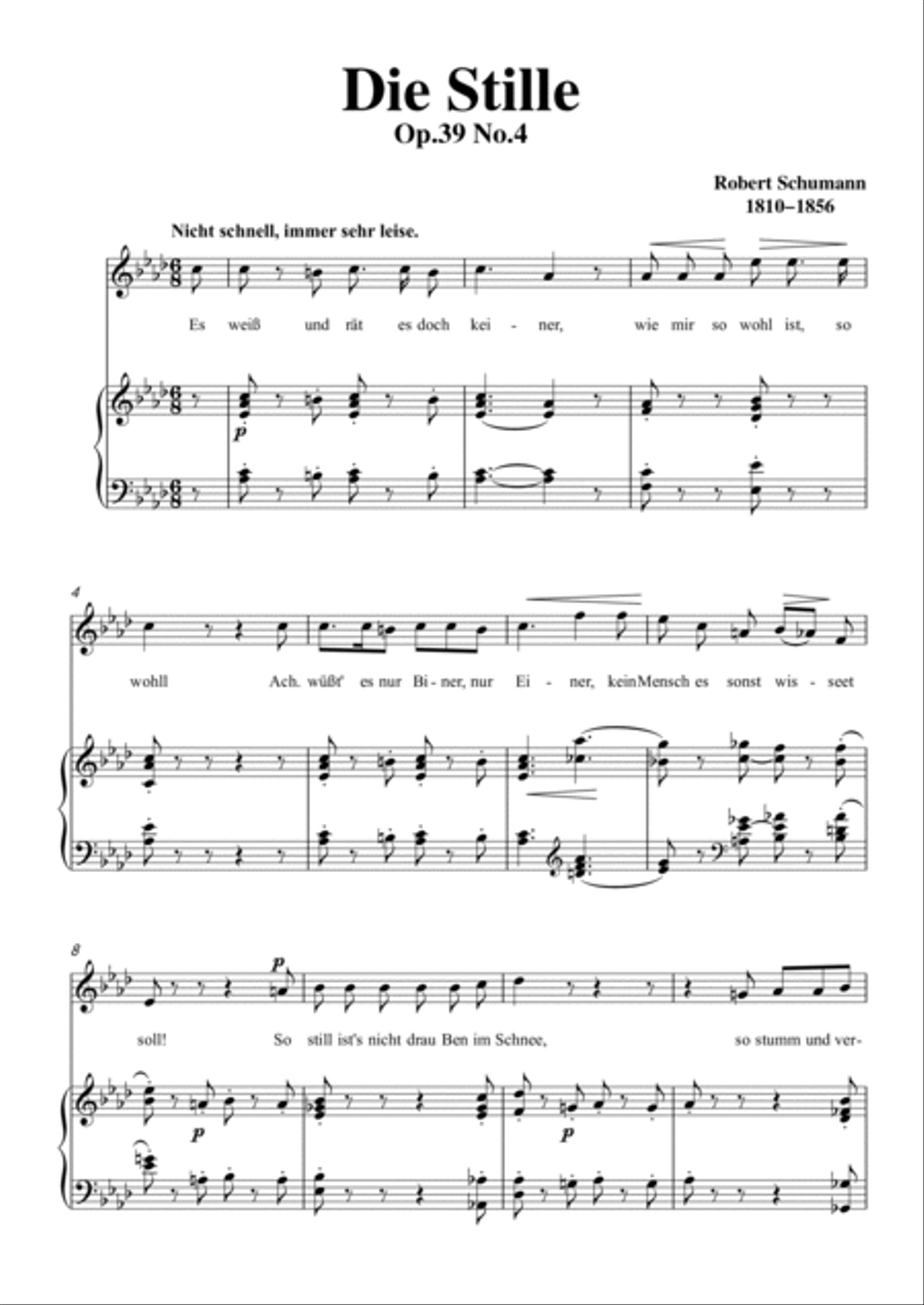 Schumann-Die Stille in A♭ Major for Voice and Piano Schumann-Die Stille in A♭ Major for Voice and Piano Piano, Vocal scores gallery preview page 2
