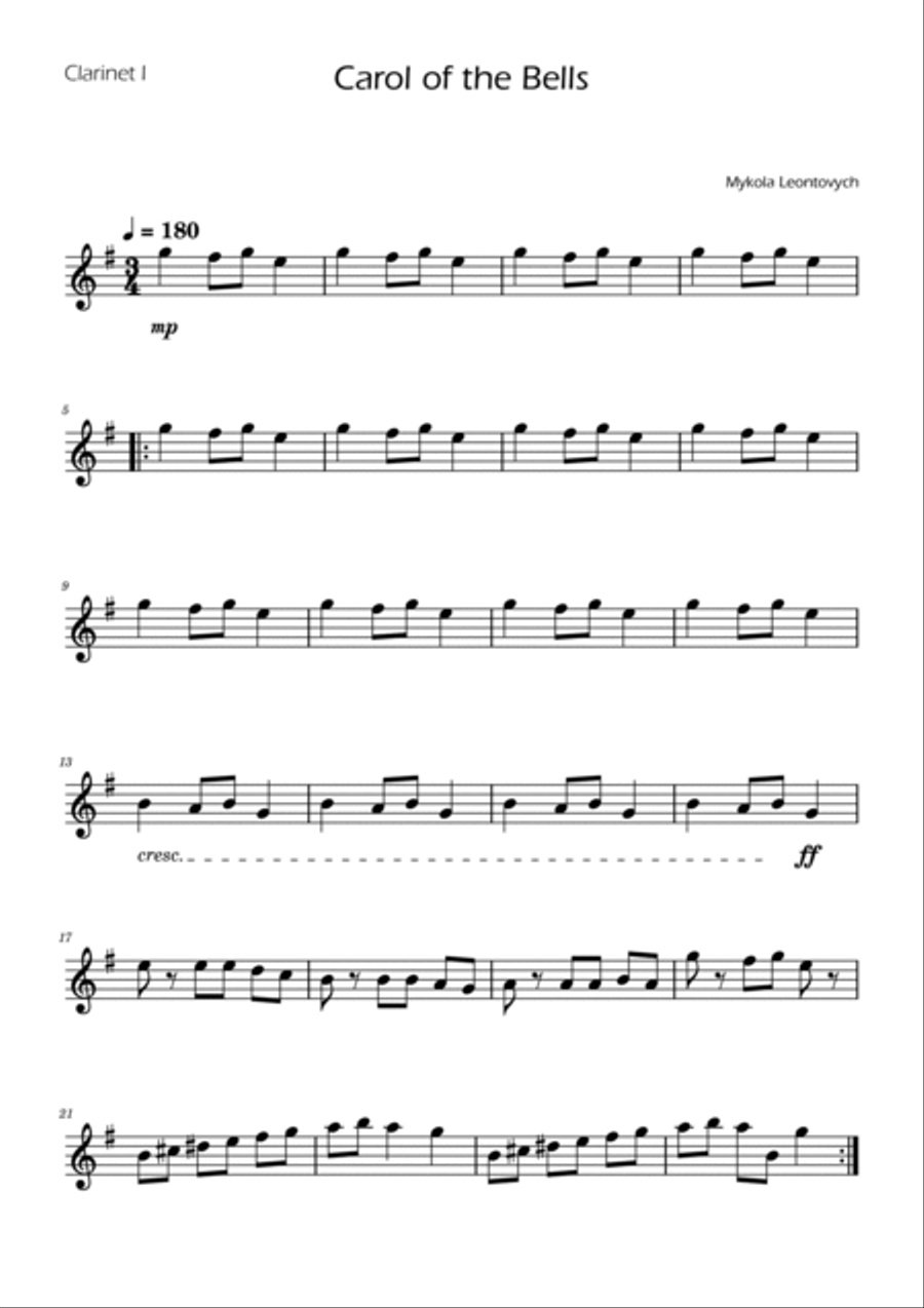 Carol of the Bells - Clarinet Duet Clarinet Duet scores gallery preview page 4