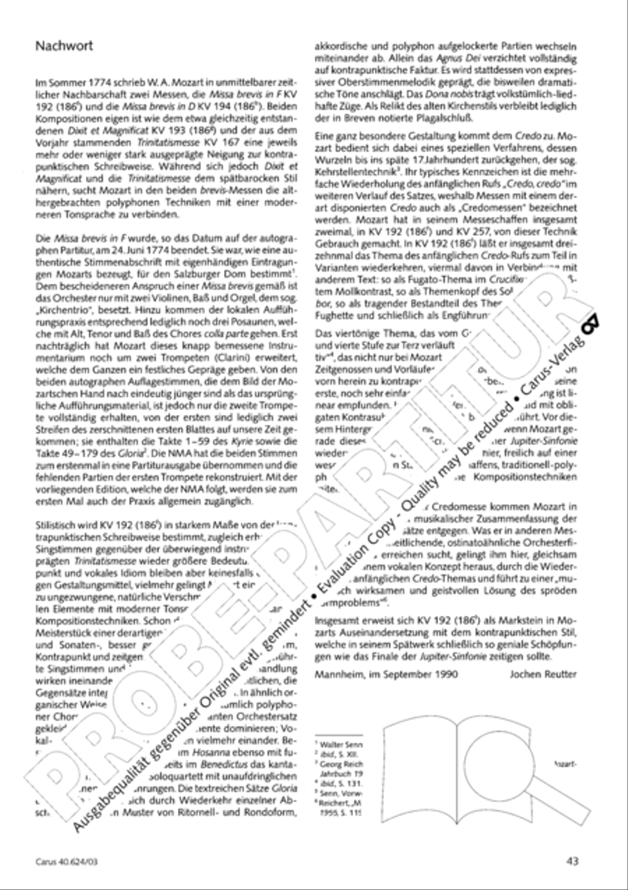 Missa brevis in F major 4-Part scores gallery preview page 44