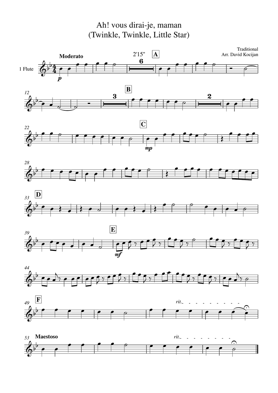 Twinkle, Twinkle, Little Star (flute quartet) - EASY Flute Quartet scores gallery preview page 1