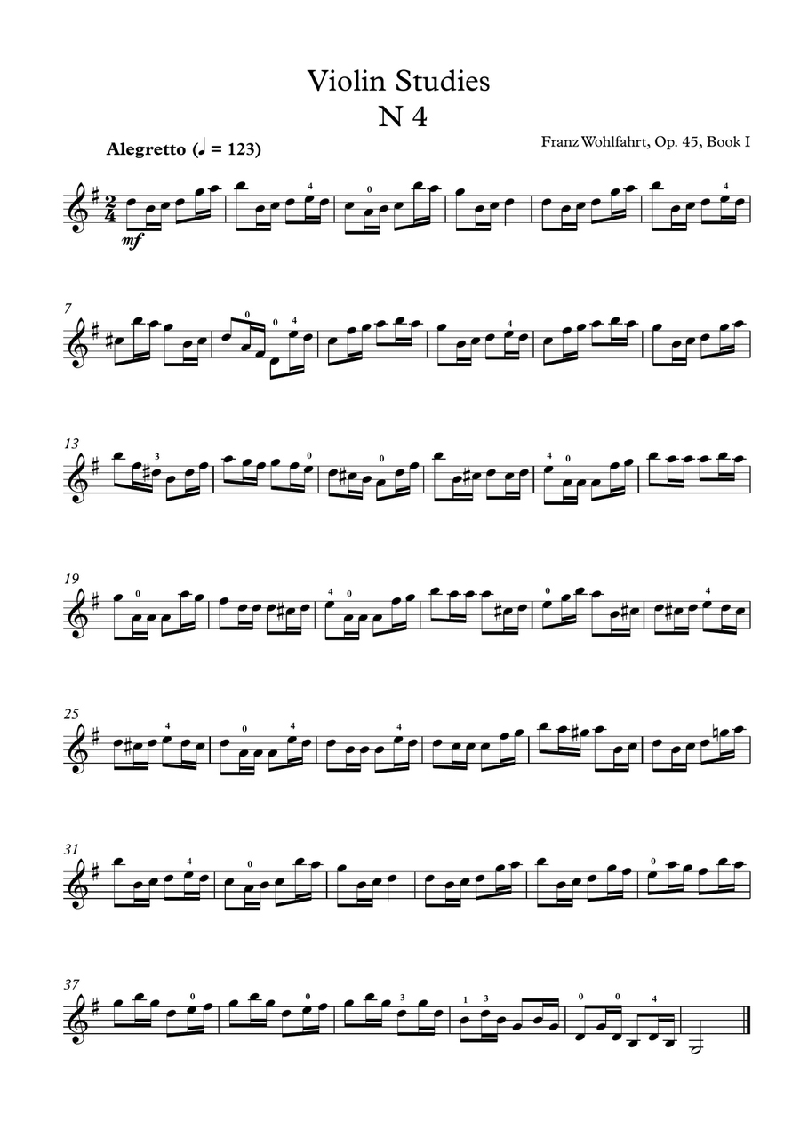mp3 + pdf / F.Wohlfahrt, Etude N.4, from 60 Etudes for Violin, Op.45, Book I, + mp3 life recording Violin Solo scores gallery preview page 1