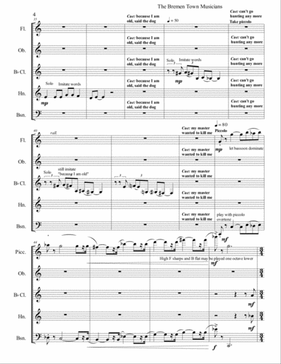 The Bremen Town Musicians: Grimms Fairy Tale with Different Instruments: for Wind Quintet and Narrat Woodwind Quintet scores gallery preview page 5
