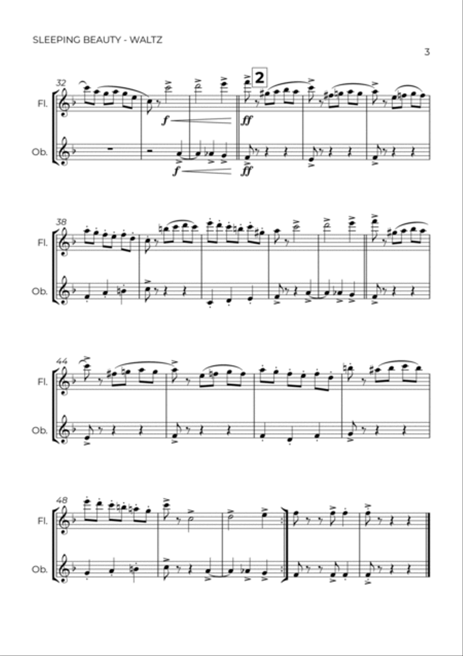 SLEEPING BEATY WALTZ - TCHAIKOVSKY - FLUTE & OBOE Woodwind Duet scores gallery preview page 3