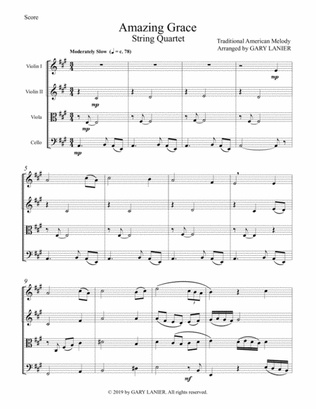 Amazing Grace (String Quartet - Violin 1 & 2, Viola and Cello - Score/Parts included)