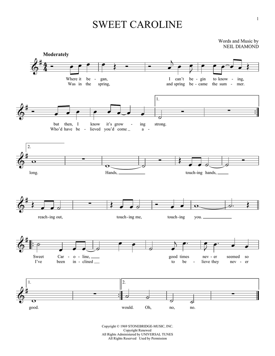 Sweet Caroline ocarina scores gallery preview page 1