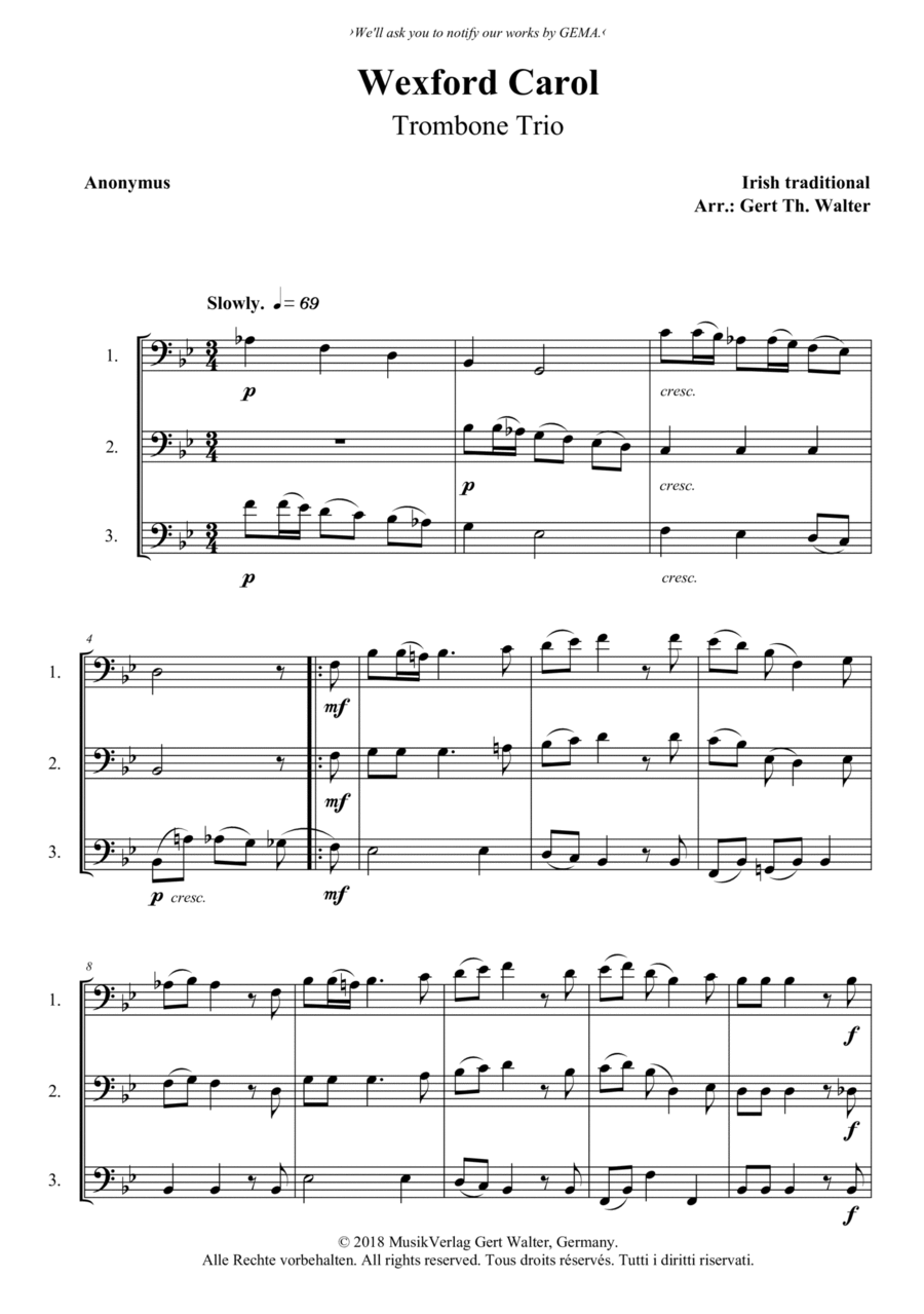 Wexford Carol Trombone Solo scores gallery preview page 1