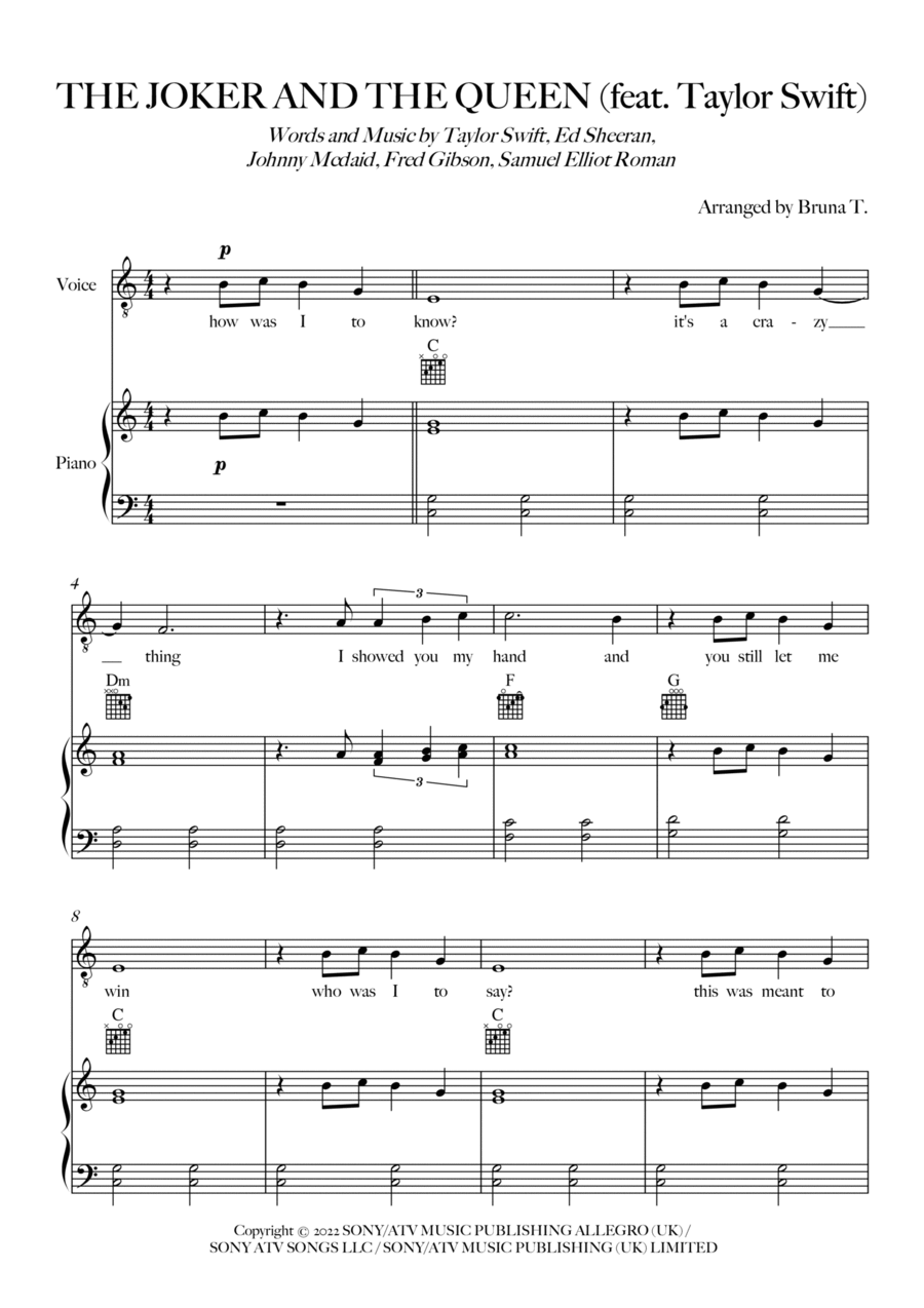 The Joker And The Queen (feat. Taylor Swift) Piano, Vocal, Guitar scores gallery preview page 1