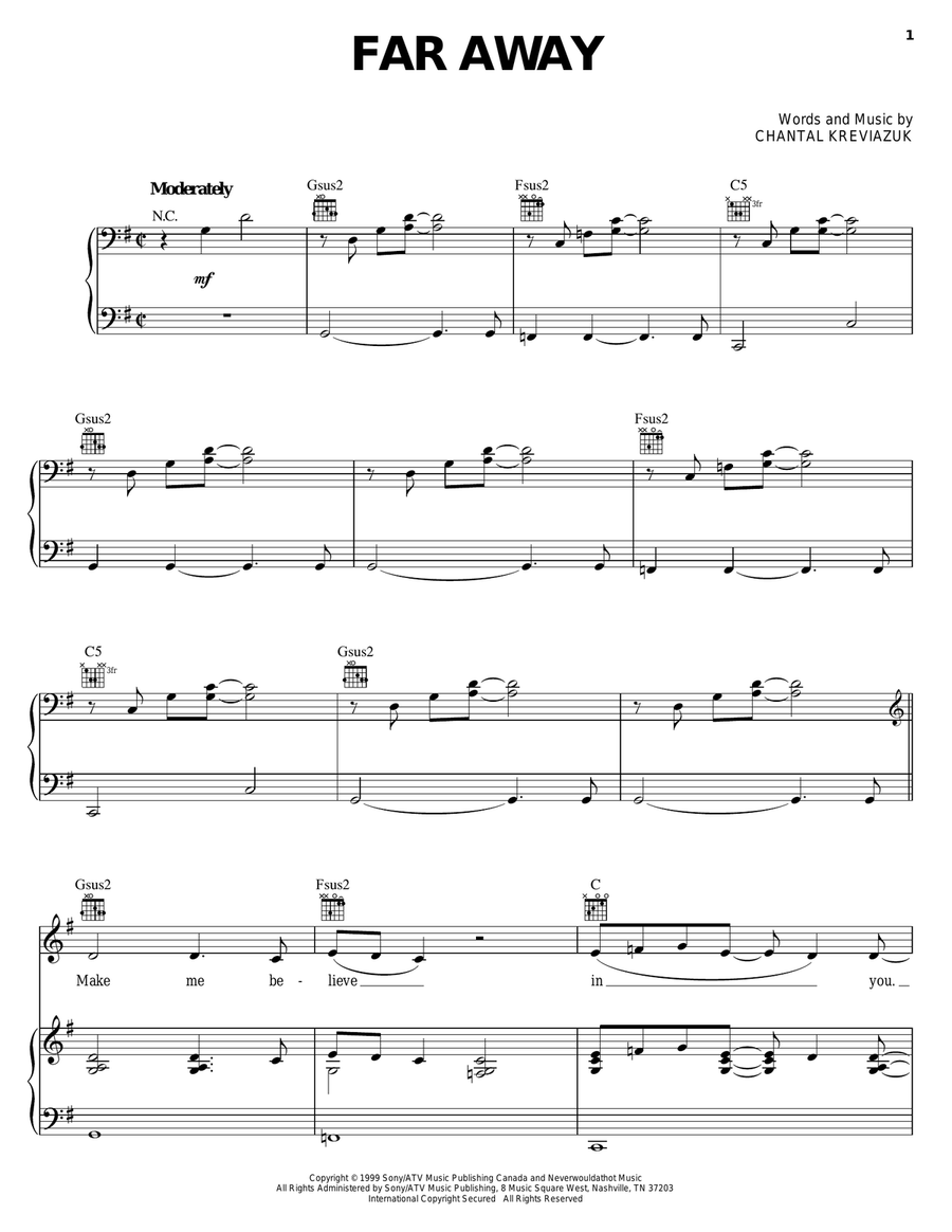 Far Away Far Away Piano, Vocal, Guitar scores gallery preview page 1
