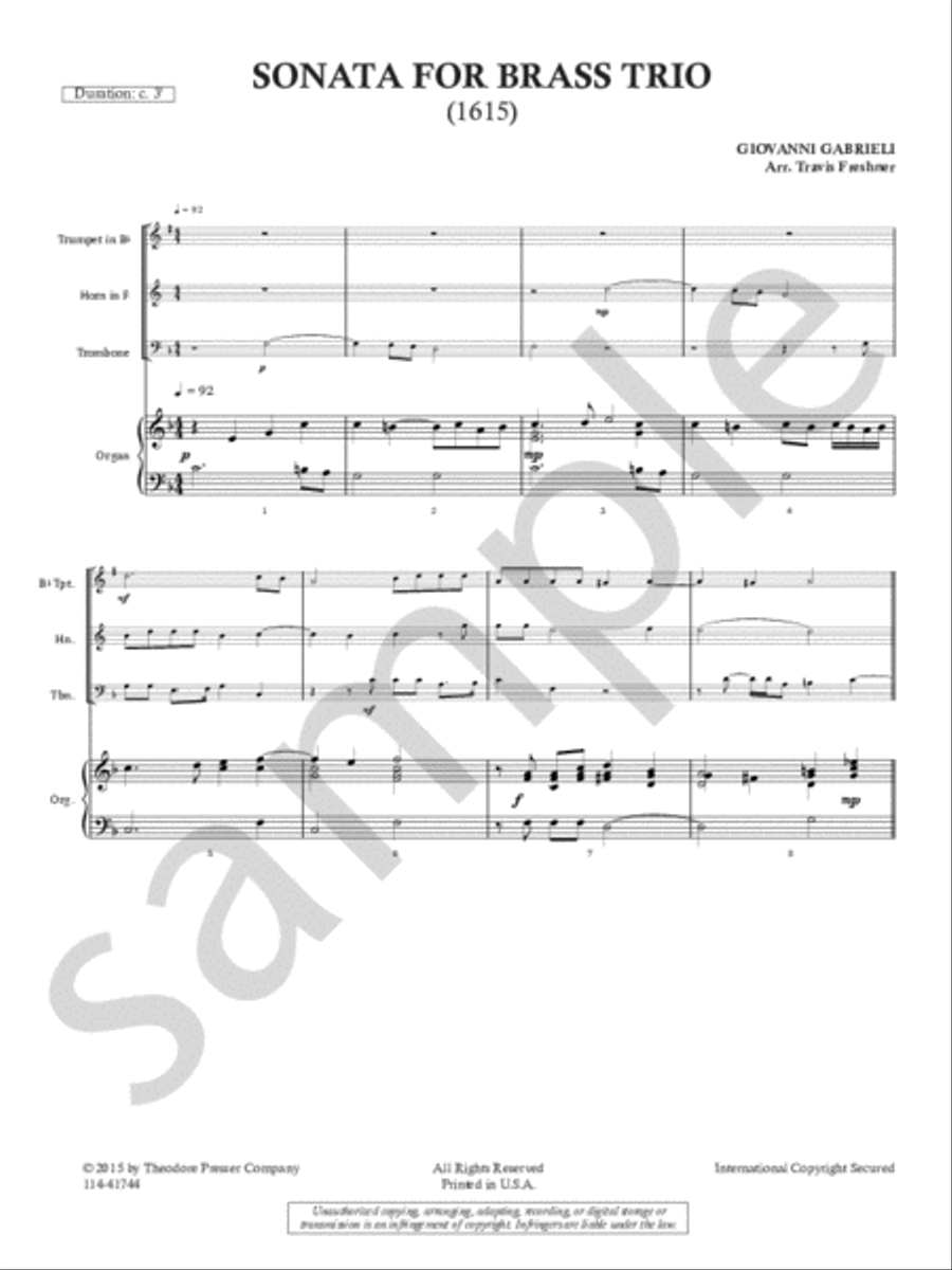 Sonata For Brass Trio (1615) Brass Trio scores gallery preview page 1