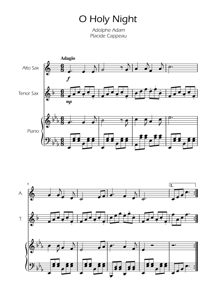 O Holy Night - Sax Duet w/ Piano Woodwind Duet scores gallery preview page 1