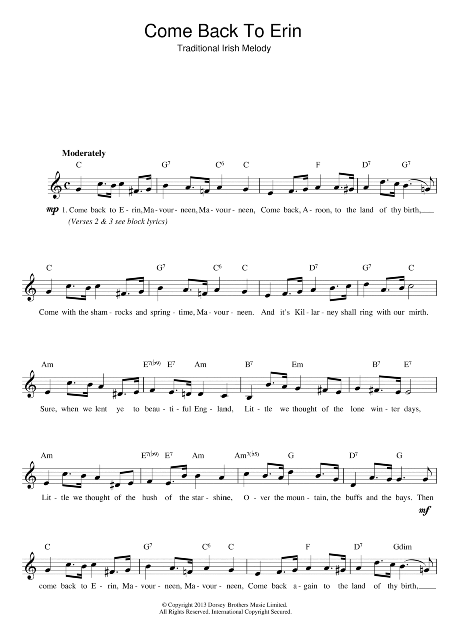 Come Back To Erin Piano scores gallery preview page 1