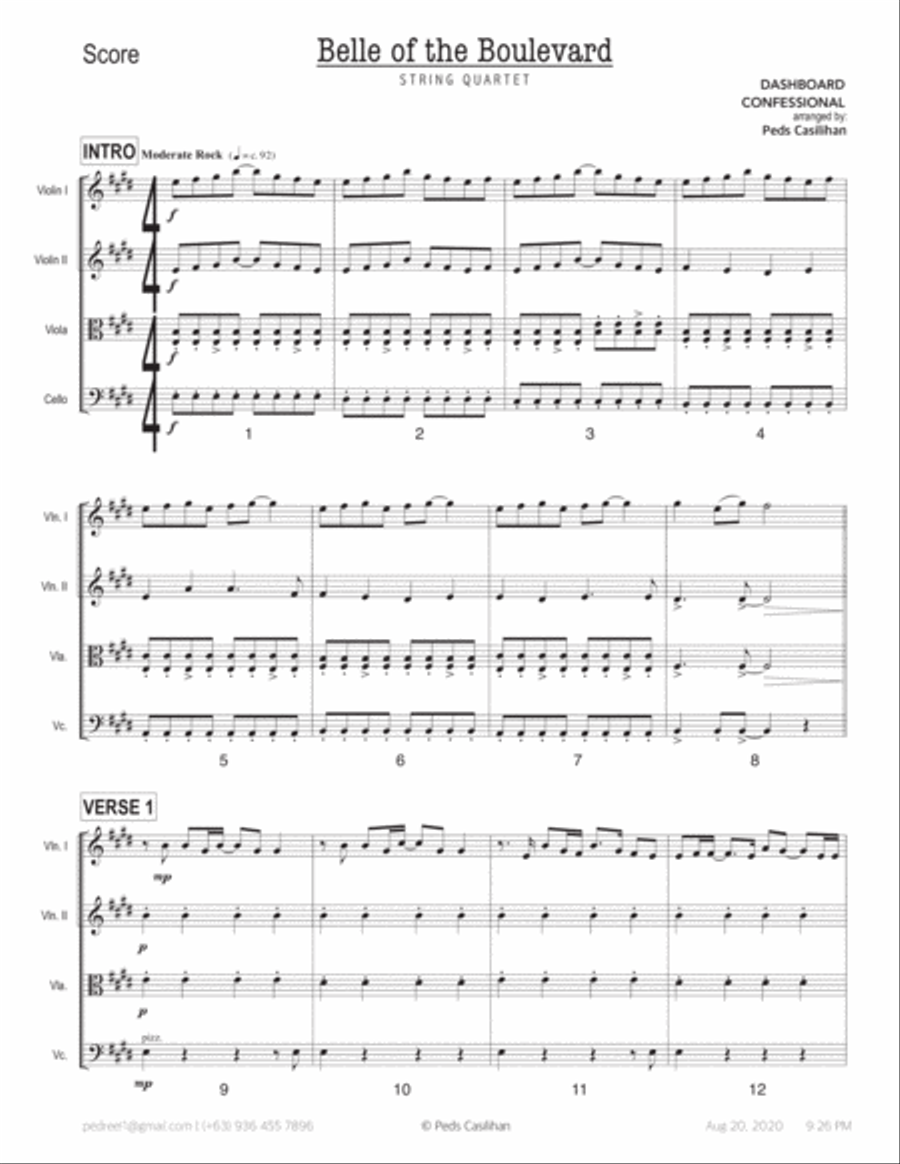 Belle Of The Boulevard String Quartet scores gallery preview page 2