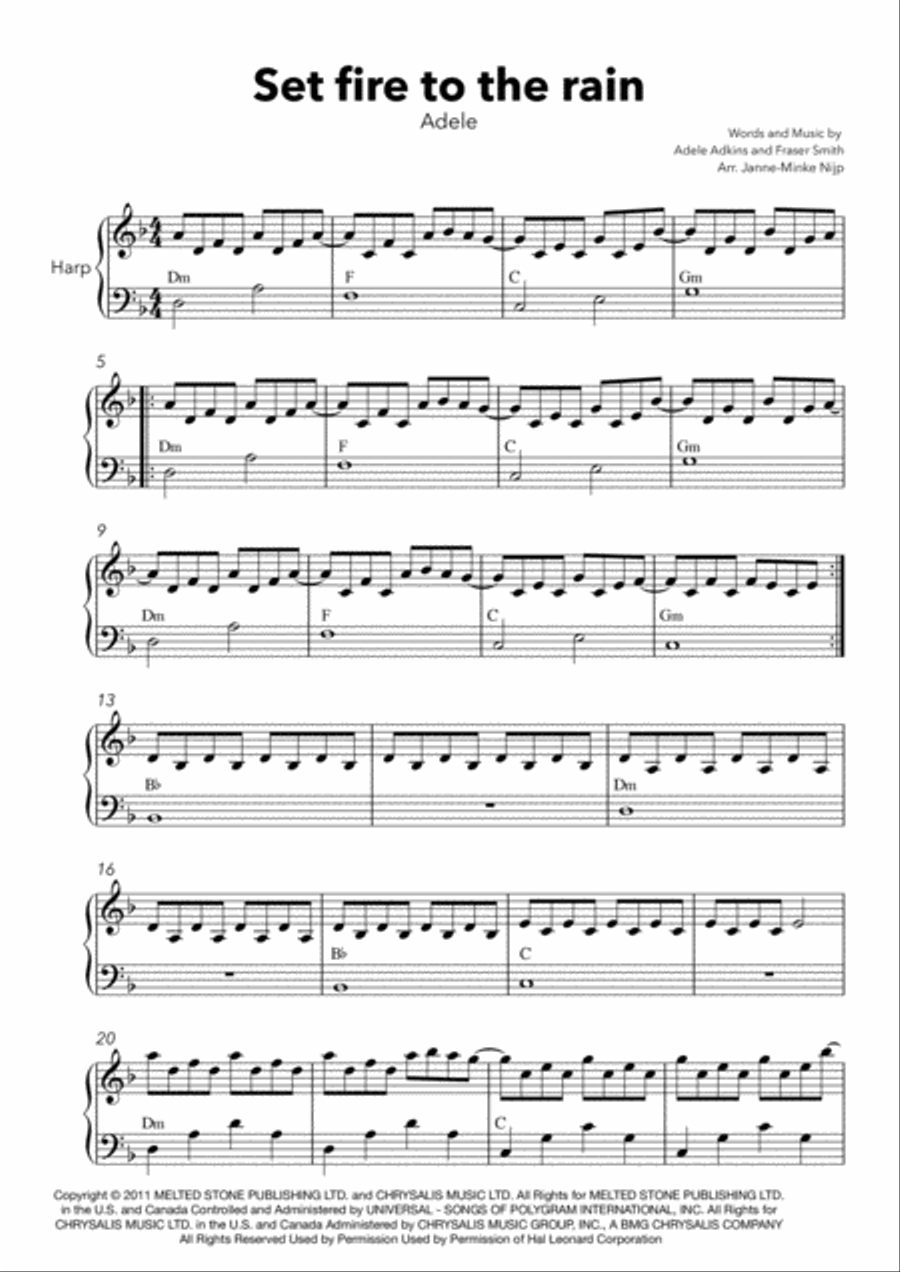 Set Fire To The Rain Harp scores gallery preview page 1