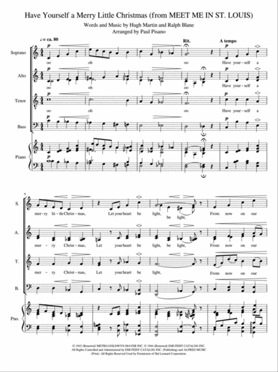 Have Yourself A Merry Little Christmas from MEET ME IN ST. LOUIS 4-Part scores gallery preview page 1
