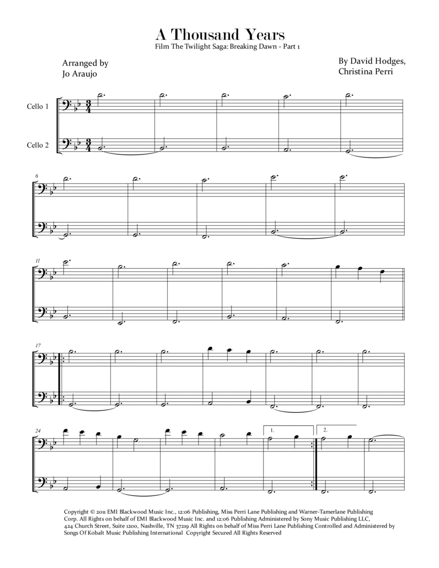 A Thousand Years String Duet scores gallery preview page 1