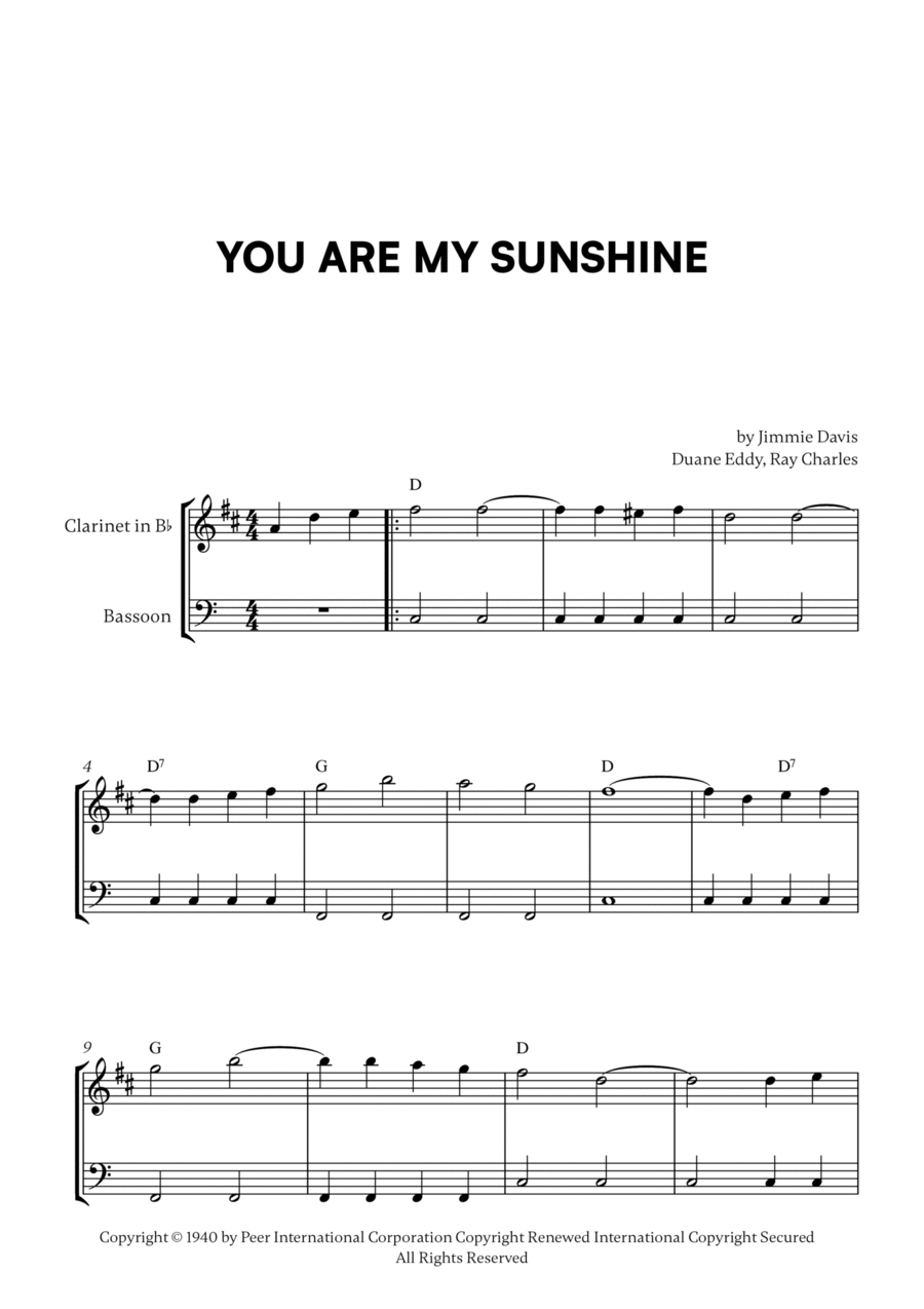 You Are My Sunshine Woodwind Duet scores gallery preview page 1