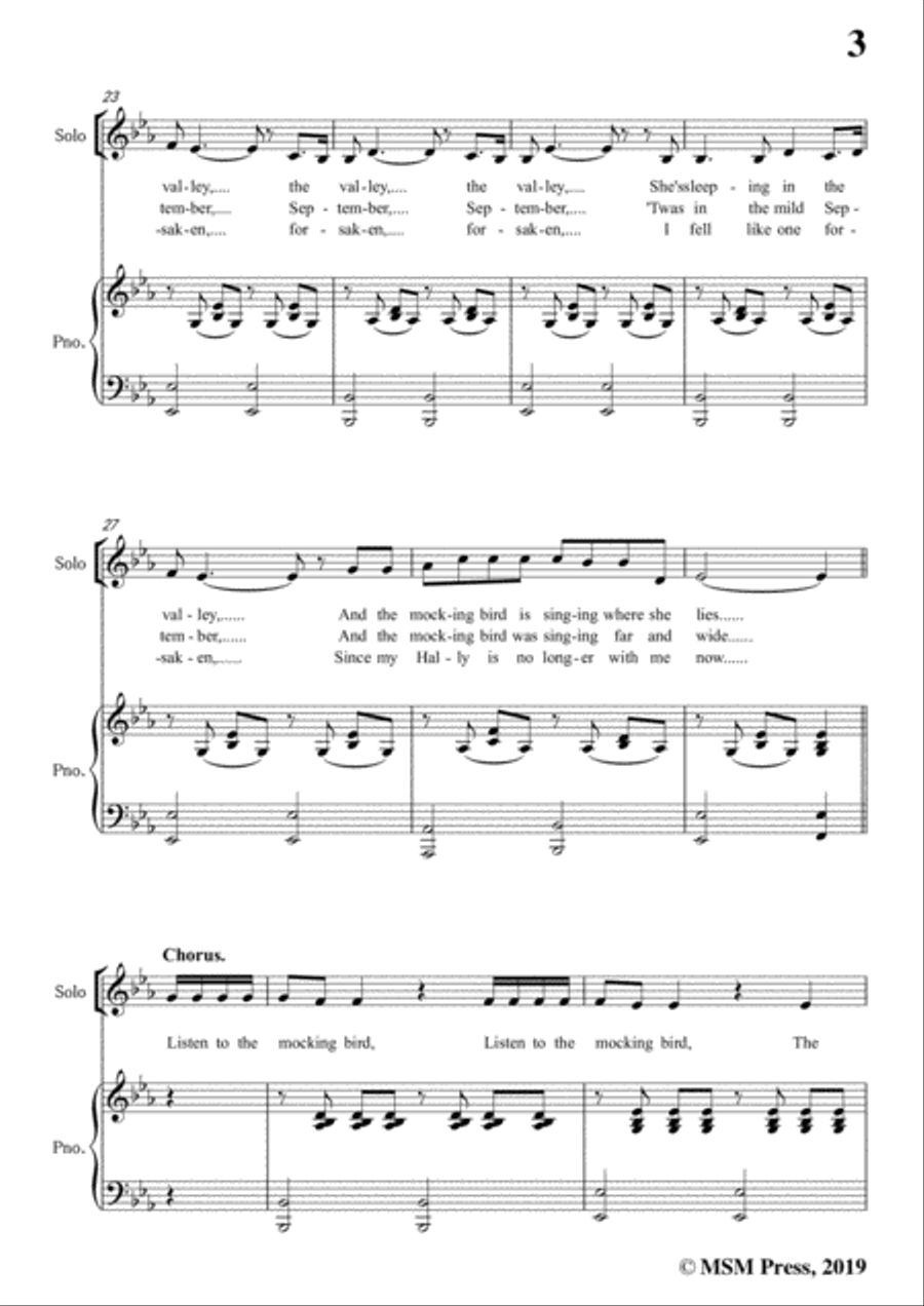 Alice Hawthorne-Listen to the Mocking Bird,in E flat Major,for Voice&Piano Voice scores gallery preview page 5