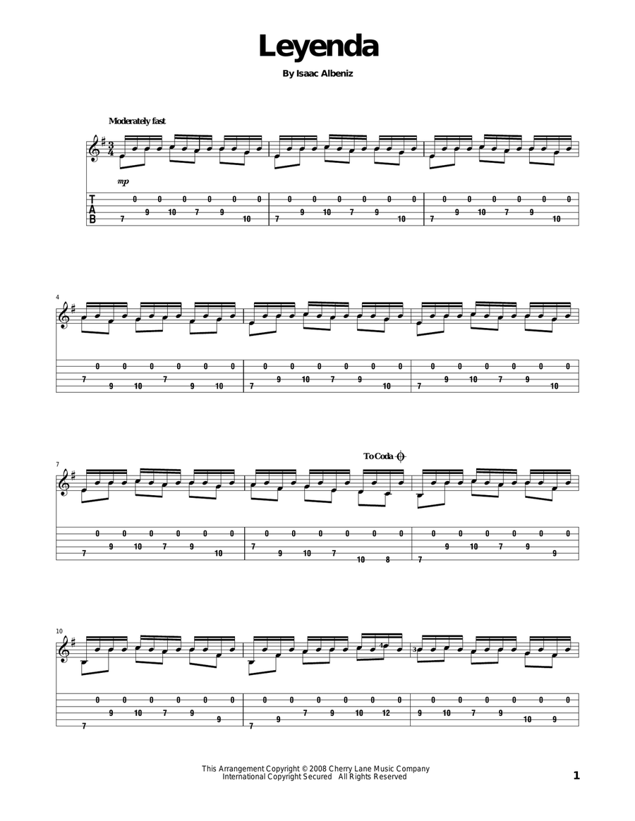 Leyenda (Excerpt) Acoustic Guitar scores gallery preview page 1