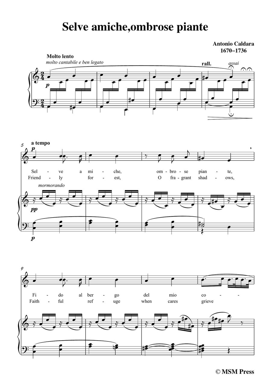 Caldara-Selve amiche,ombrose piante,in a minor,for Voice and Piano Piano, Vocal scores gallery preview page 3