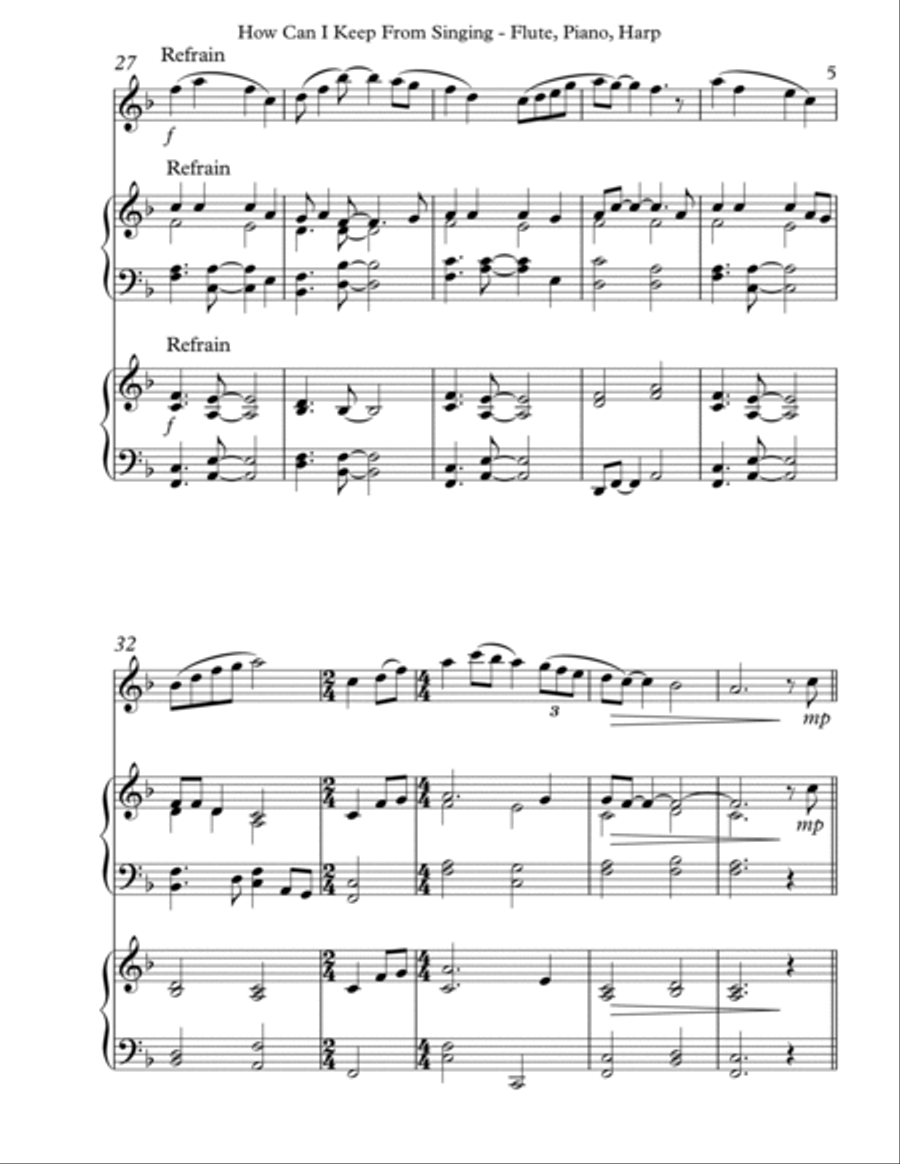 How Can I Keep From Singing, Trio for Flute, Piano & Harp Flute Solo scores gallery preview page 5