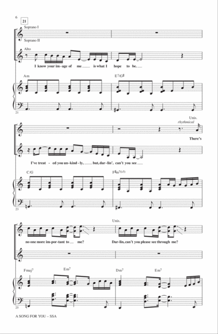 A Song For You (arr. Mac Huff) SSA scores gallery preview page 5
