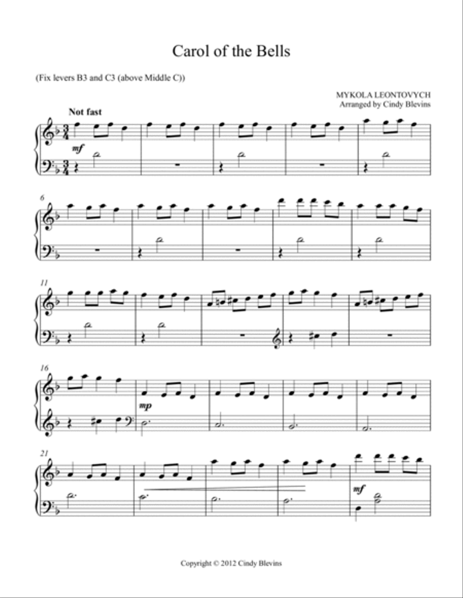 Carol of the Bells, for Lever or Pedal Harp Pedal Harp scores gallery preview page 2