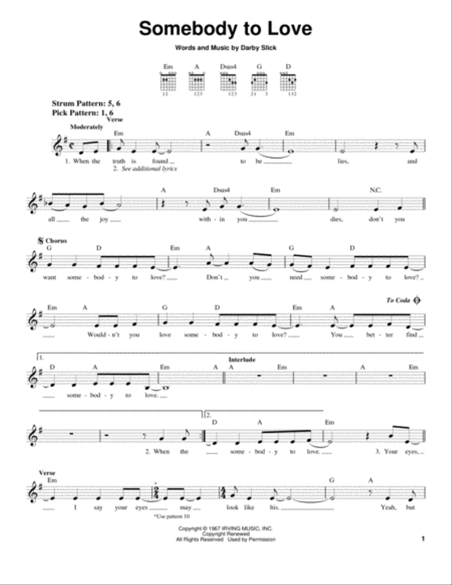 Somebody To Love Acoustic Guitar scores gallery preview page 1