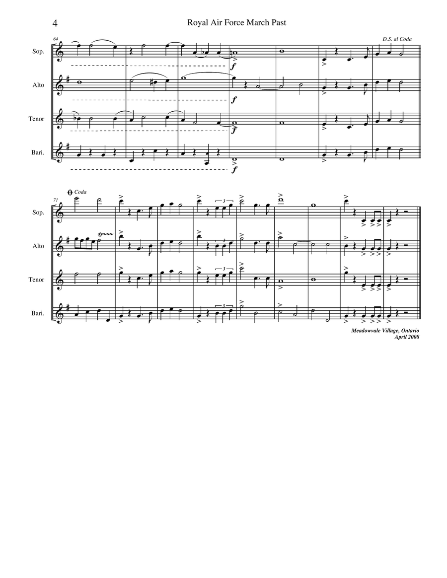 Royal Air Force March Past Saxophone Quartet scores gallery preview page 6