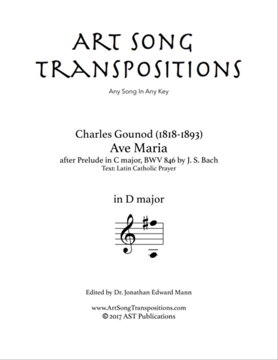 GOUNOD: Ave Maria (transposed to D major) Voice scores gallery preview page 1