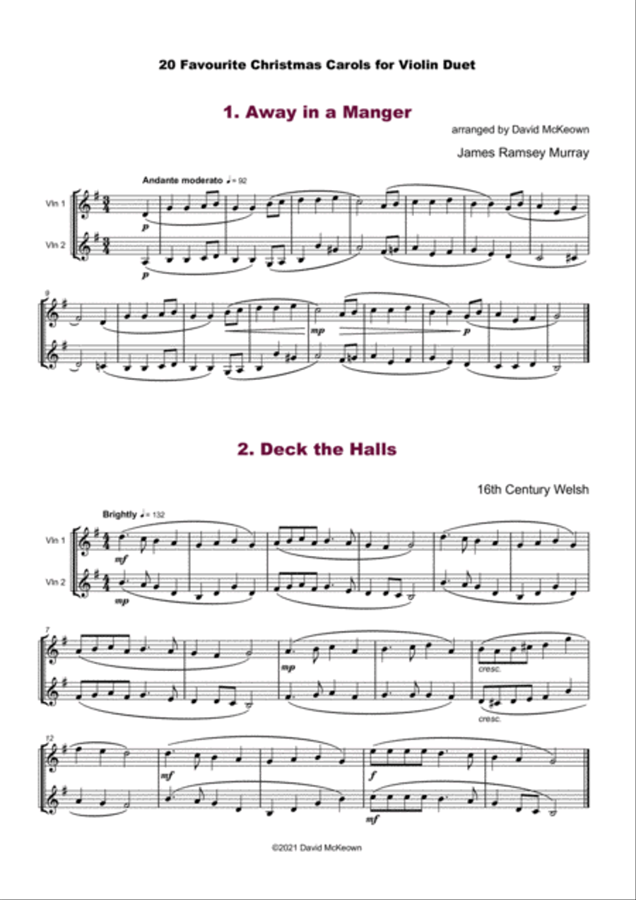 20 Favourite Christmas Carols for Violin Duet String Duet scores gallery preview page 3