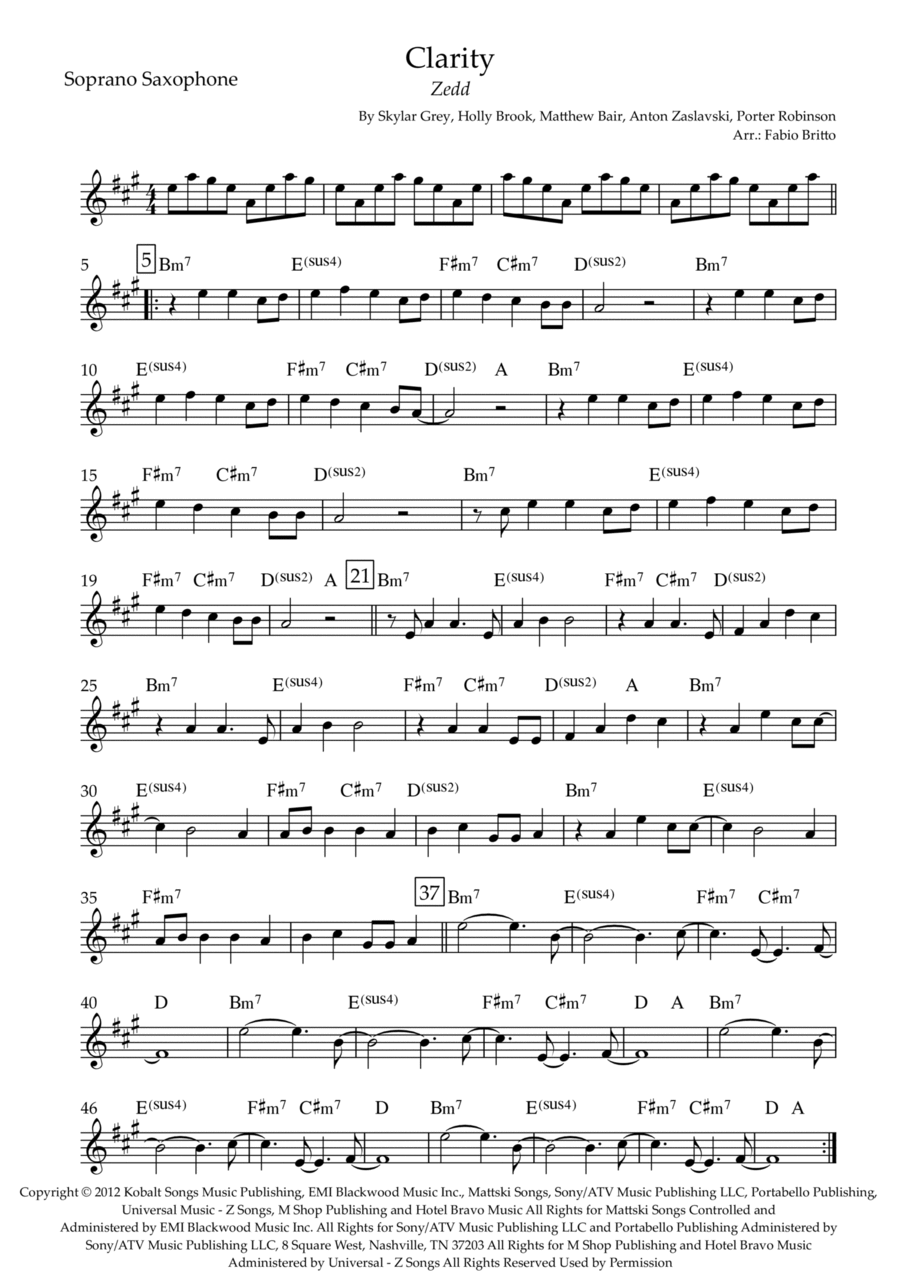 Clarity Clarity Soprano Saxophone scores gallery preview page 1