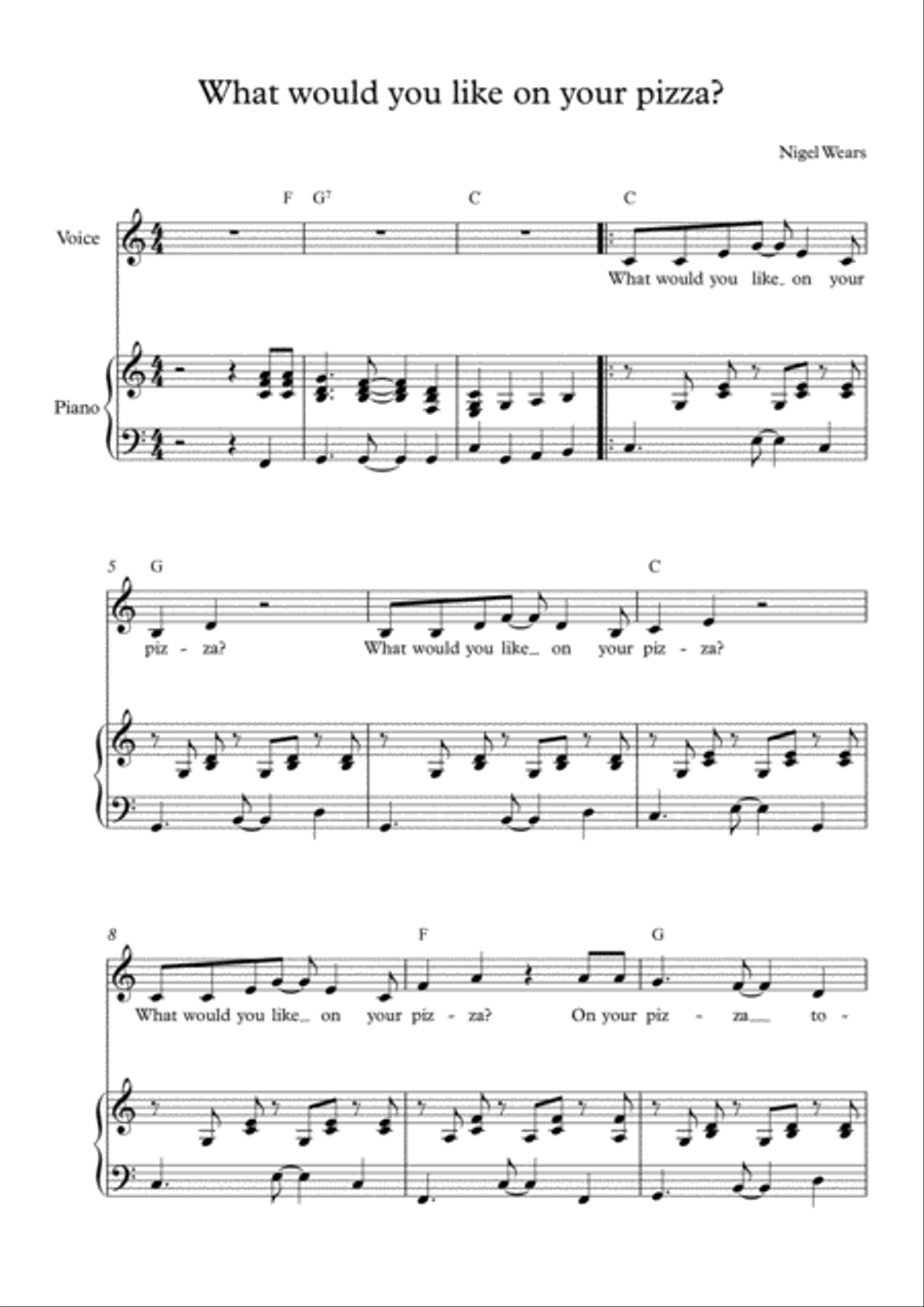 What would you like on your pizza? Voice Solo scores gallery preview page 1