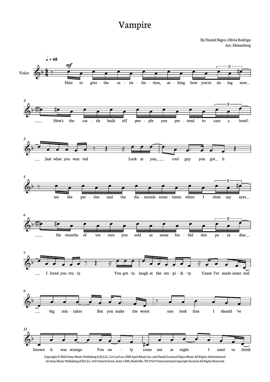 Vampire Vampire Piano scores gallery preview page 1