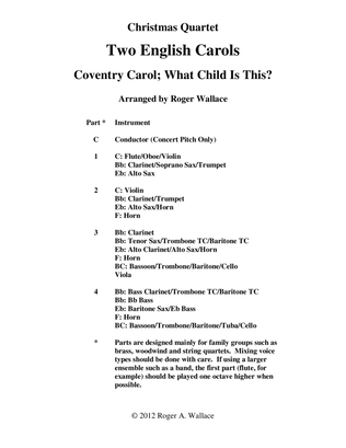 Two English Carols (Coventry Carol; What Child Is This?) - Clarinet Quartet