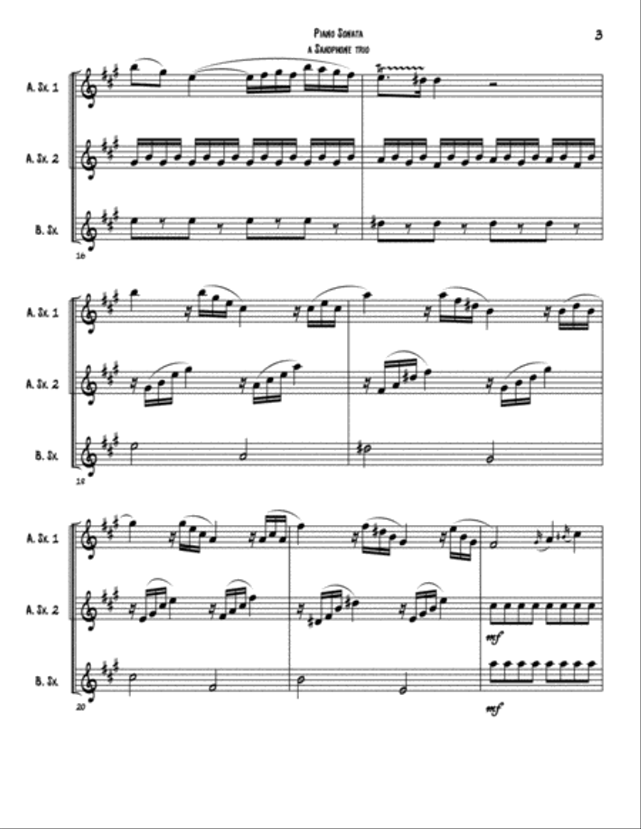 Mozart's Sonata K545 Adapted for a Saxophone Trio Woodwind Trio scores gallery preview page 3