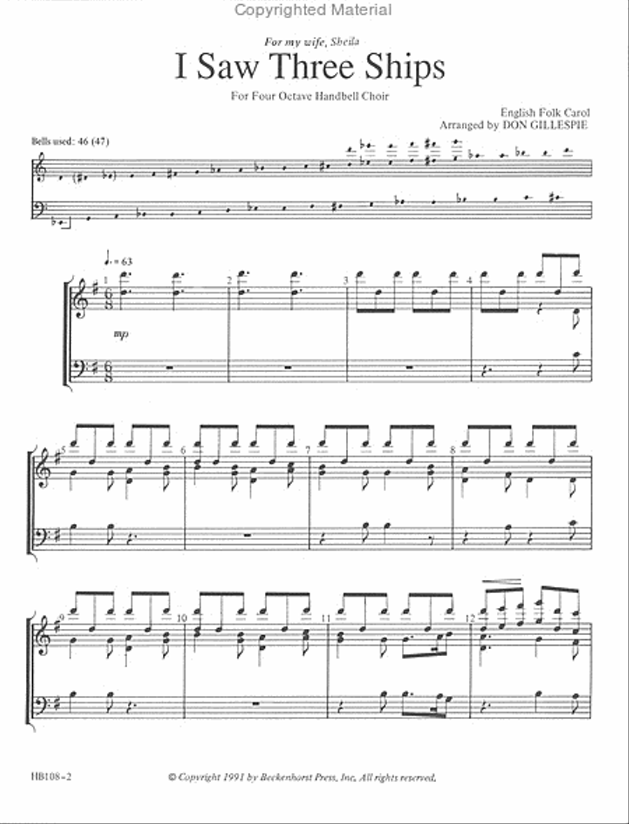 I Saw Three Ships - Page - full score Handbell Choir scores gallery preview page 2