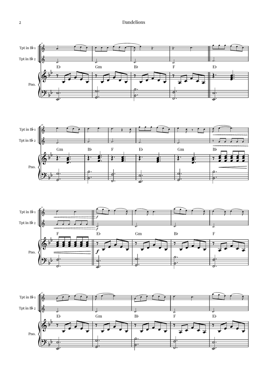Dandelions Trumpet Duet scores gallery preview page 2