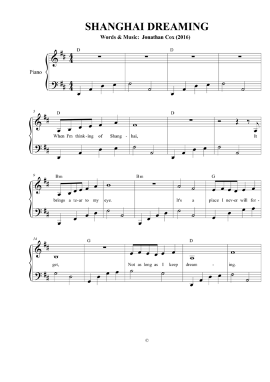 Shanghai Dreaming (by Jonathan Cox) Piano, Vocal, Guitar scores gallery preview page 1