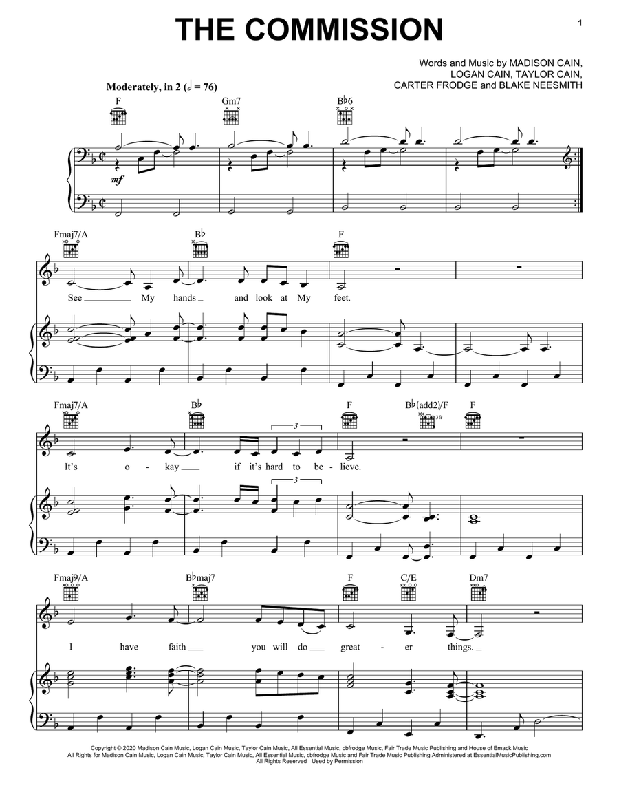 The Commission Piano, Vocal, Guitar scores gallery preview page 1