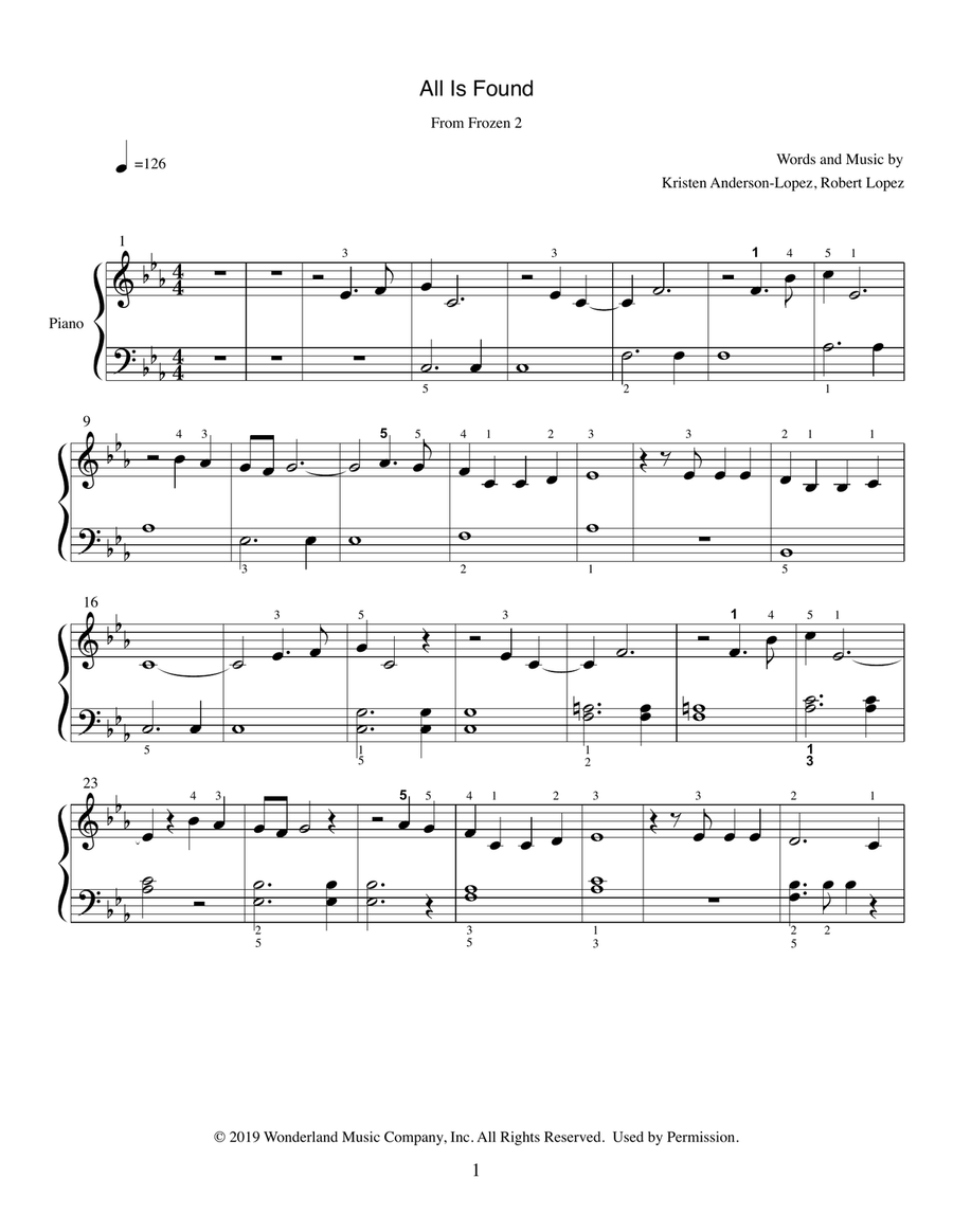 All Is Found All Is Found Piano Solo scores gallery preview page 1