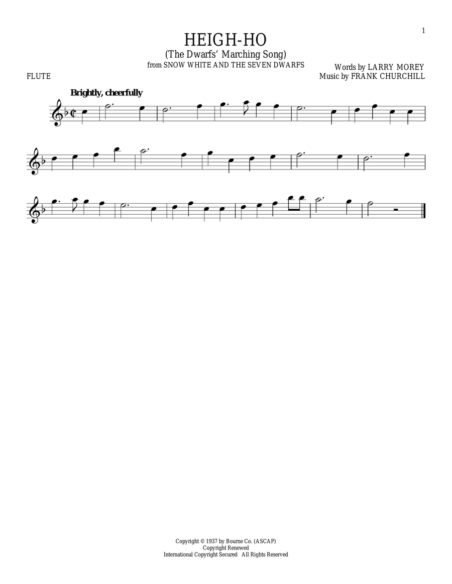 Heigh-Ho (from Snow White And The Seven Dwarfs) Flute Solo scores gallery preview page 1