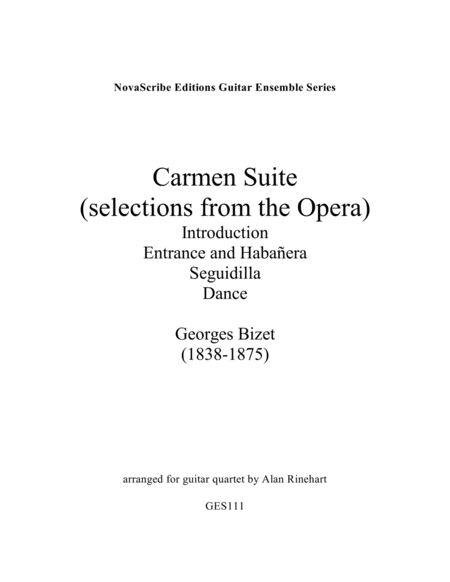 Carmen Suite (selections from the opera) arr. for guitar quartet by Georges Bizet Small Ensemble - Digital Sheet Music