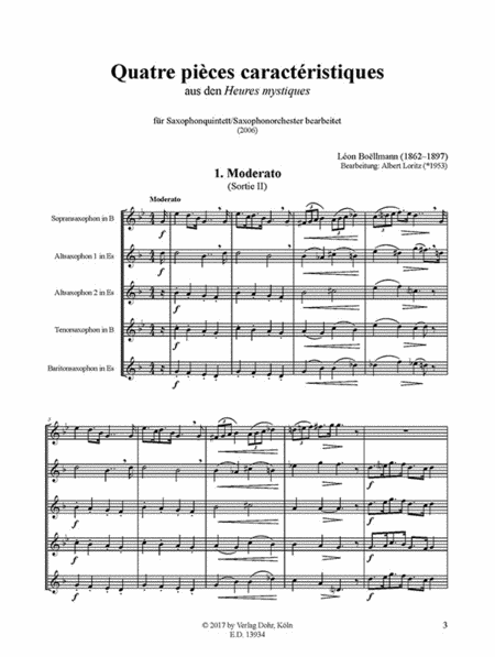 Quatre pièces caractéristiques (für Saxophonquintett/Saxophonorchester) (aus den "Heures mystiques")
