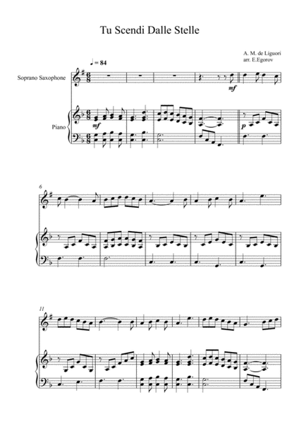 Tu Scendi Dalle Stelle, Alfons Maria de Liguori, For Soprano Saxophone & Piano image number null