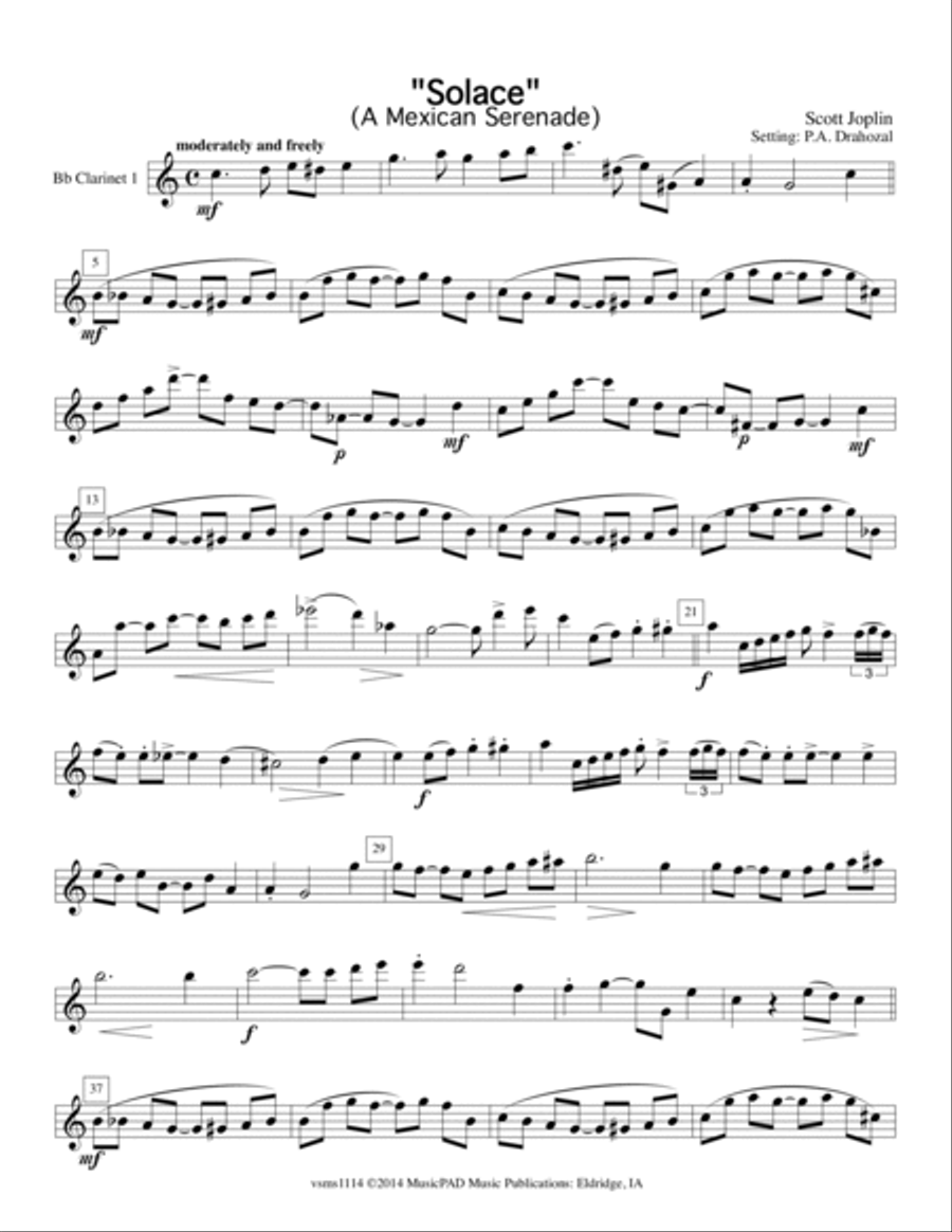 Solace -A Mexican Serenade by Scott Joplin (arranged for clarinet quartet) Clarinet Quartet scores gallery preview page 5