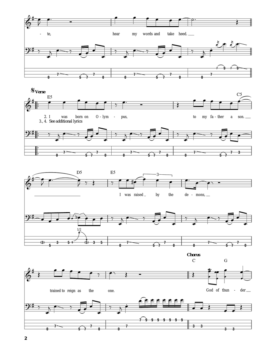 God Of Thunder Bass Guitar Tablature scores gallery preview page 2