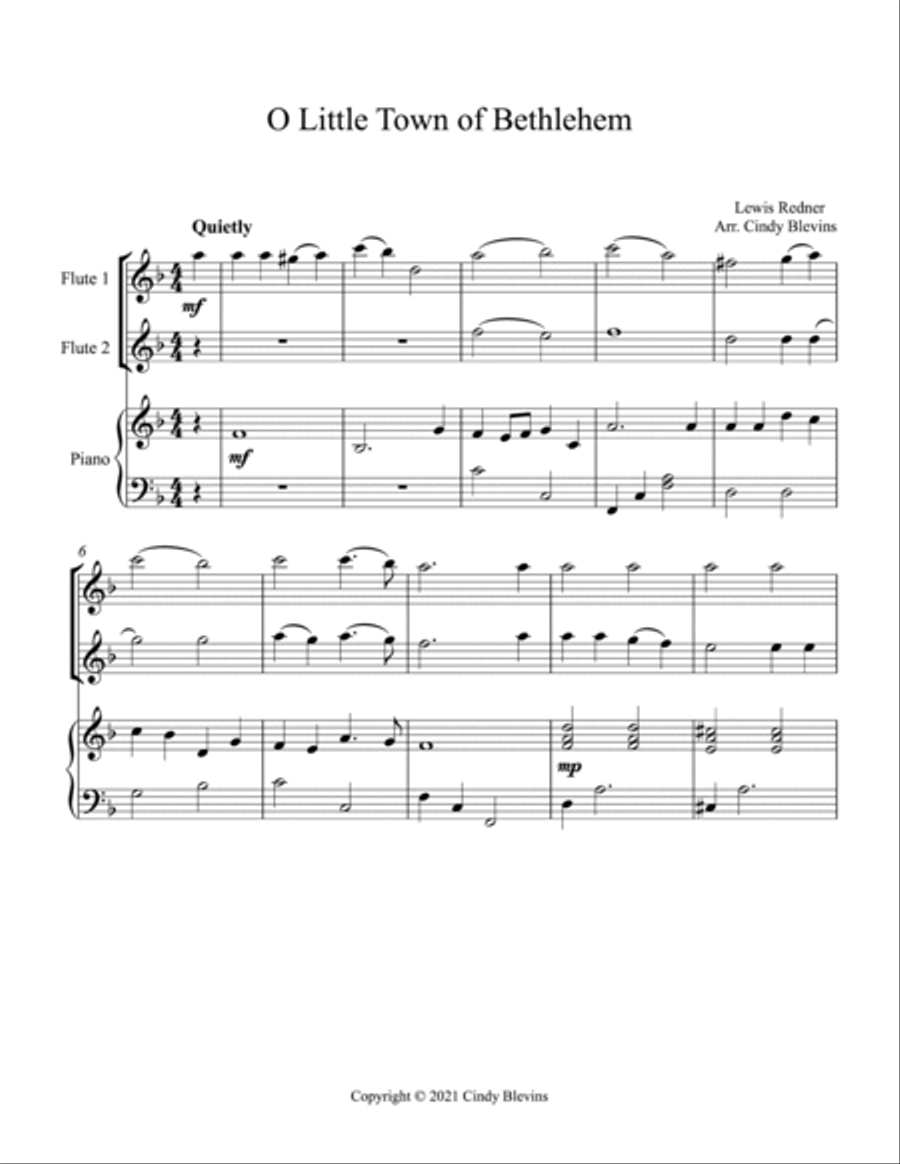 O Little Town Of Bethlehem, Two Flutes and Piano Flute Duet scores gallery preview page 2