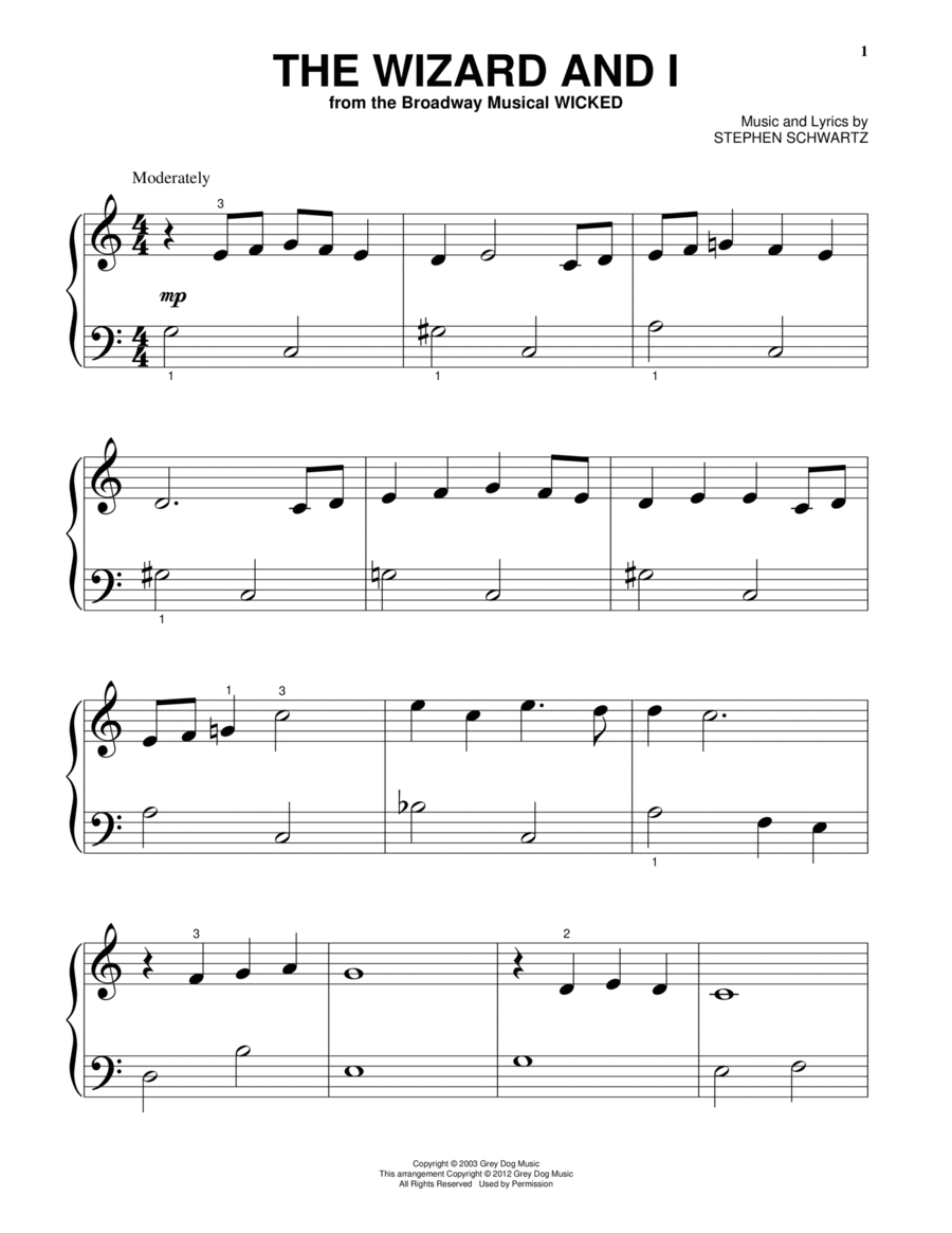 The Wizard And I (from Wicked) Easy Piano scores gallery preview page 1