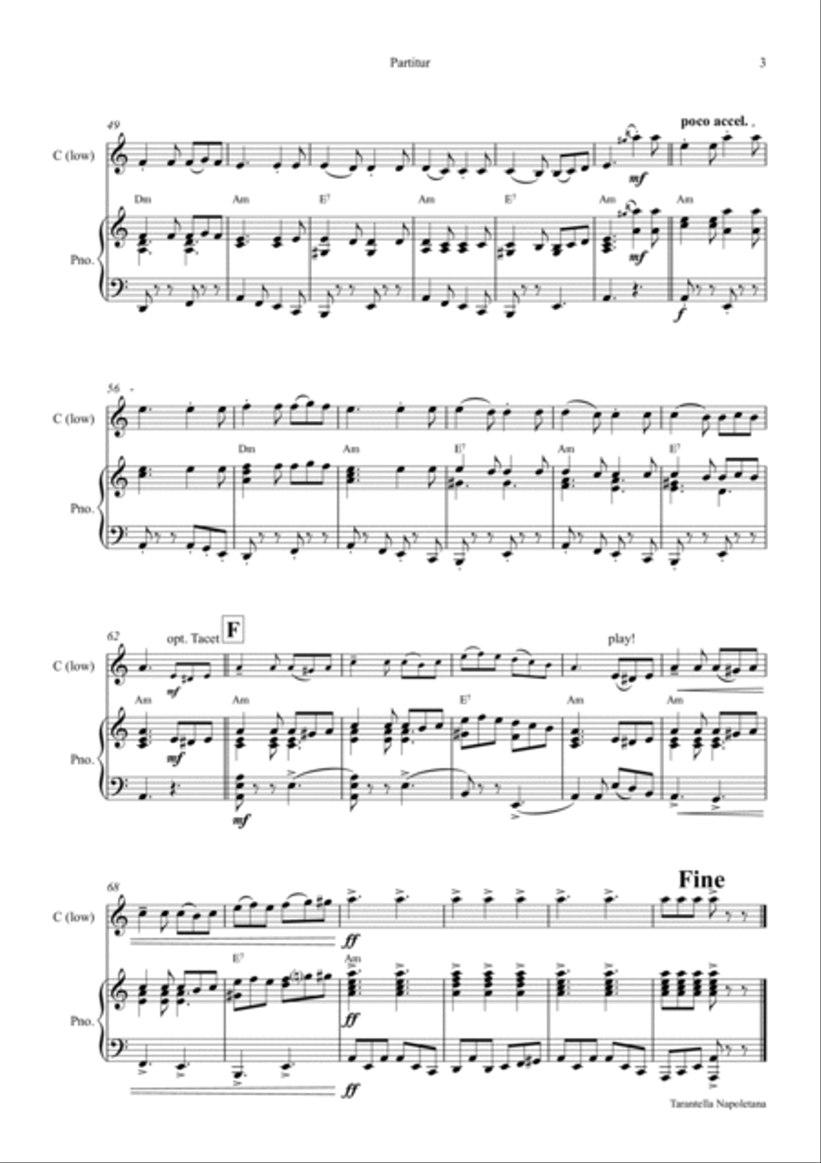 Tarantella Napoletana - Italian Folk Song - Am - Piano and Instrument Flute Solo scores gallery preview page 3