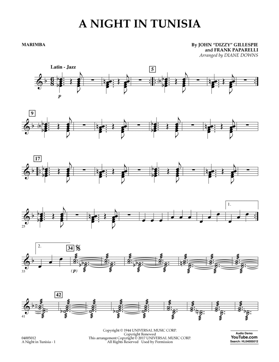 A Night in Tunisia - Marimba Concert Band scores gallery preview page 1